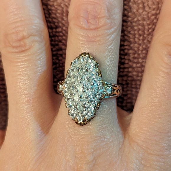 Lustro Stella Finest CZ Ring in Vermeil YG and Platinum Over Sterling Size 6 - Picture 2 of 15